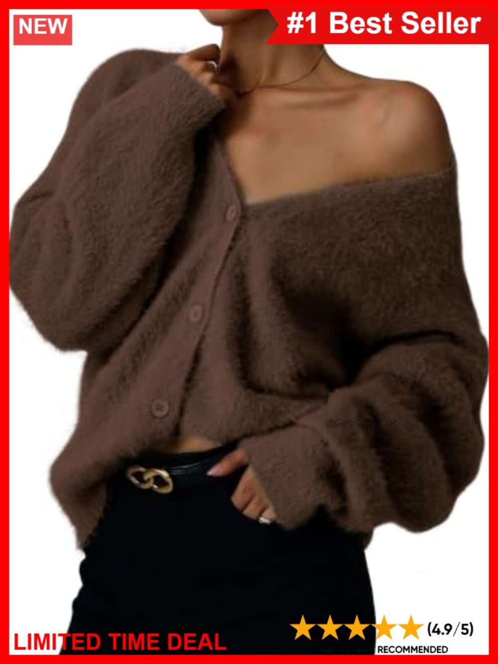 Fuzzy Soft Knit V-Neck Button Down Cardigan Sweater